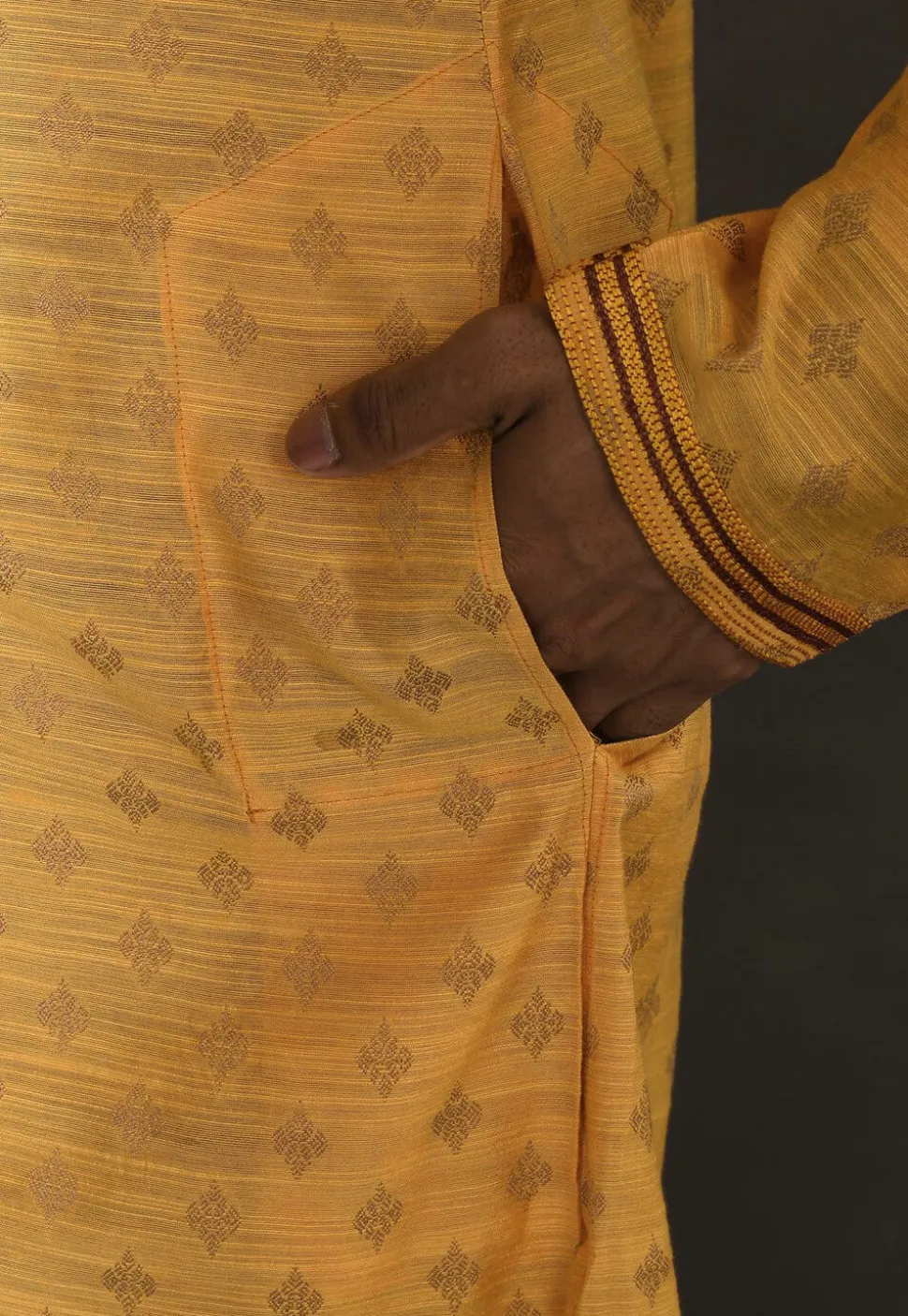 Hand Embroidered Neckline Cotton Silk Dhoti Kurta in Yellow