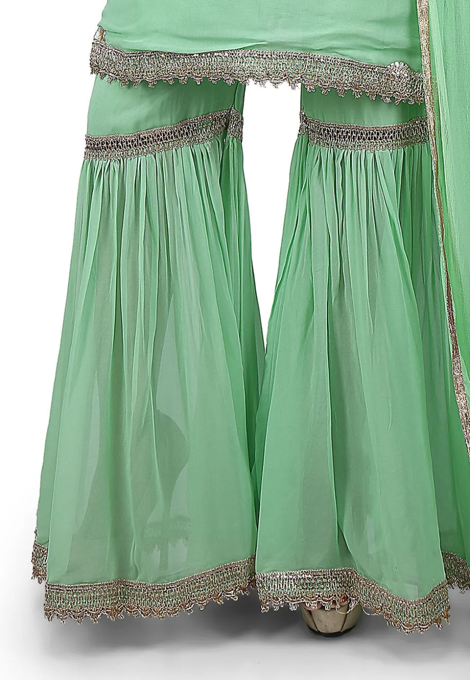 Hand Embroidered Neckline Georgette Pakistani Suit in Green