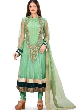Hand Embroidered Net Anarkali Suit in Sea Green