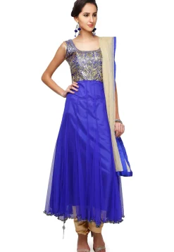 Hand Embroidered Net Anarkali Suit in Blue