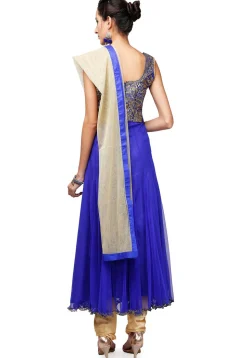 Hand Embroidered Net Anarkali Suit in Blue