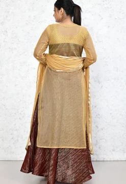 Hand Embroidered Net Lehenga in Beige
