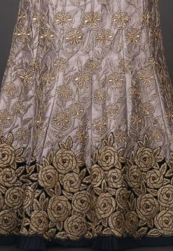 Hand Embroidered Net Lehenga in Grey