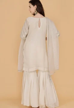 Hand Embroidered Organza Pakistani Suit in Light Beige