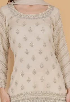 Hand Embroidered Organza Pakistani Suit in Light Beige