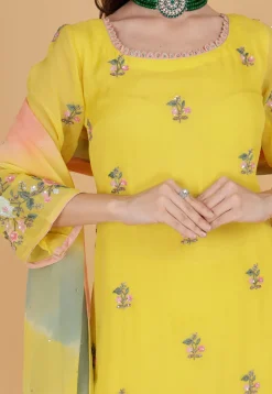 Hand Embroidered Organza Pakistani Suit in Yellow