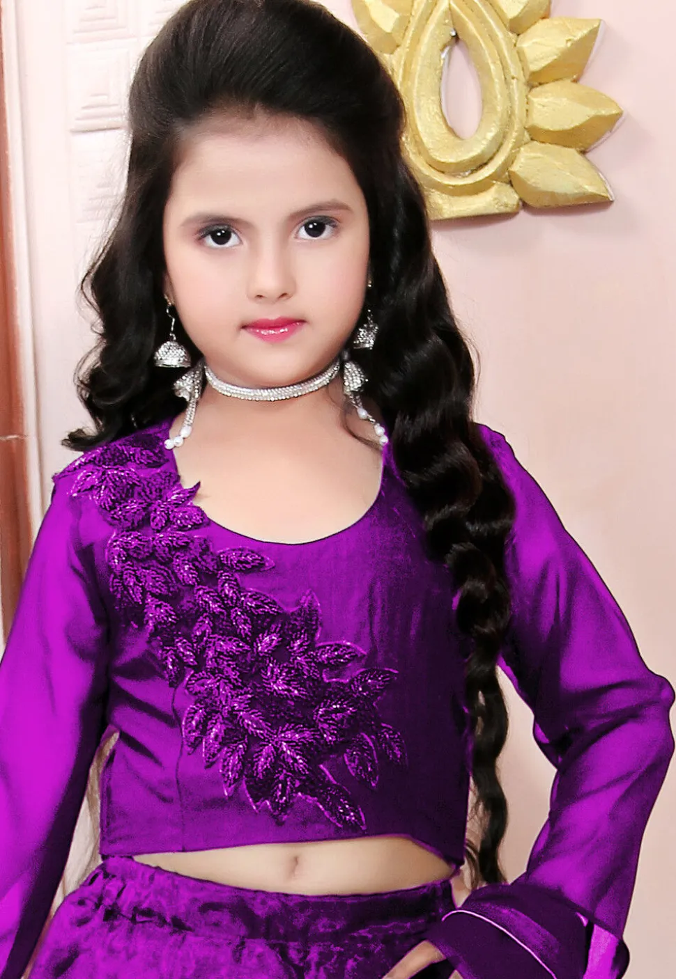Hand Embroidered Organza Lehenga in Purple