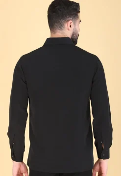 Hand Embroidered Polyester Shirt in Black