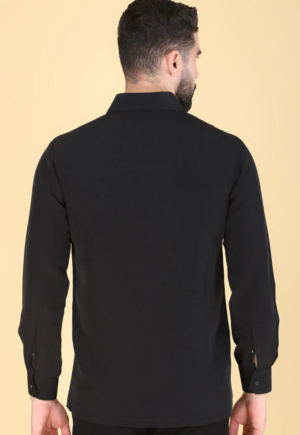 Hand Embroidered Polyester Shirt in Black
