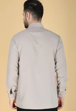 Hand Embroidered Polyester Shirt in Light Fawn