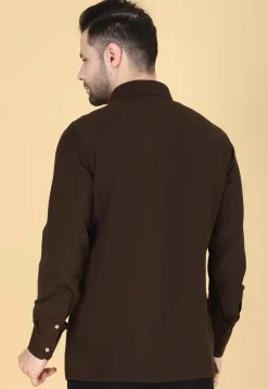 Hand Embroidered Polyester Shirt in Dark Brown