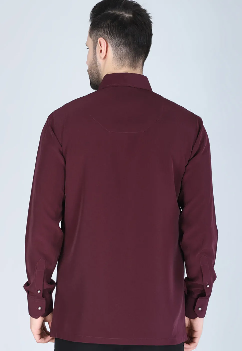 Hand Embroidered Polyester Shirt in Wine