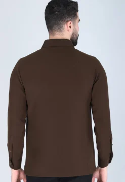 Hand Embroidered Polyester Shirt in Dark Brown