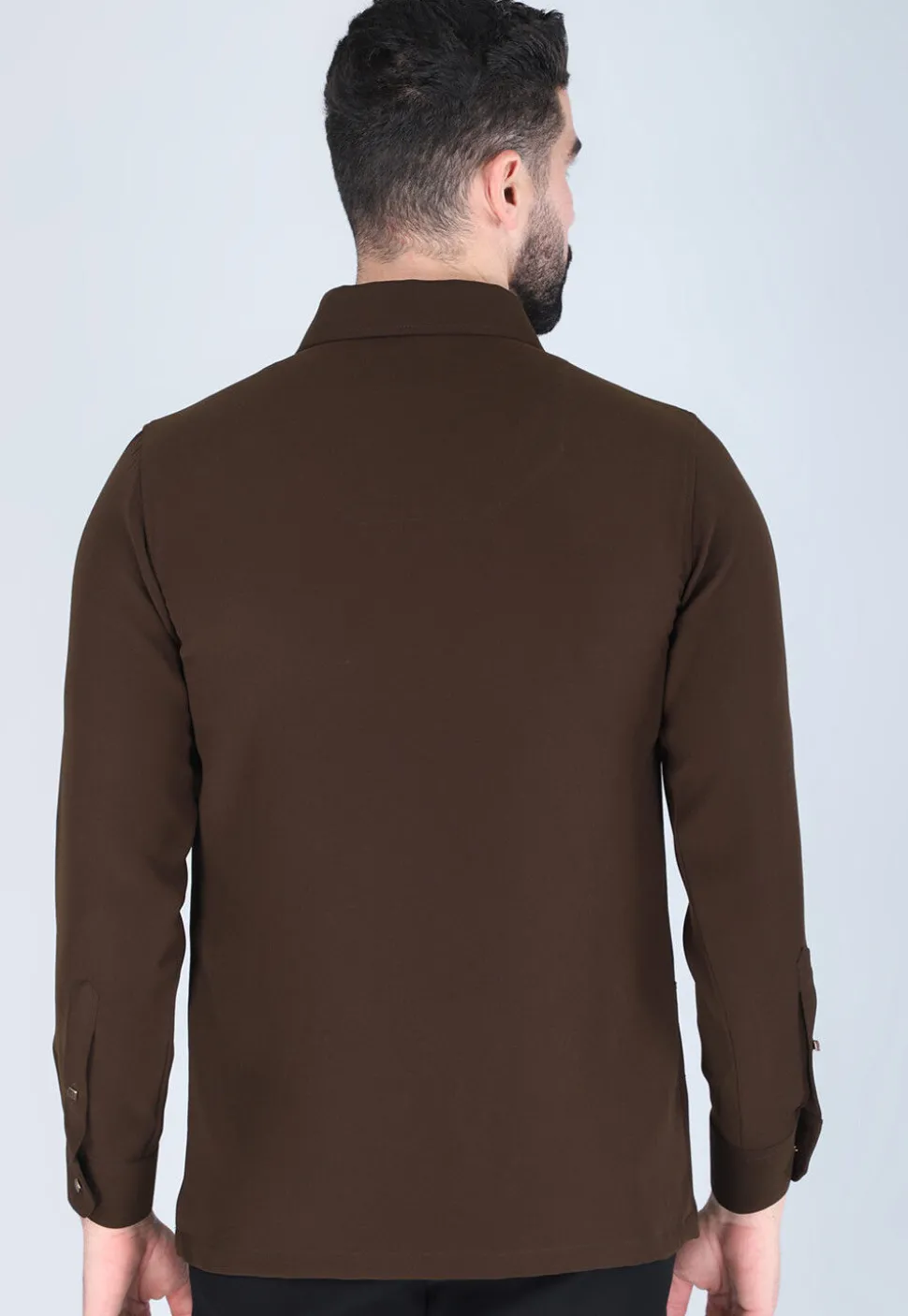 Hand Embroidered Polyester Shirt in Dark Brown