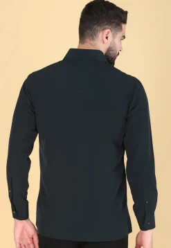 Hand Embroidered Polyester Shirt in Dark Teal Green