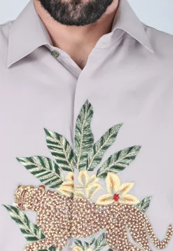 Hand Embroidered Polyester Shirt in Light Purple