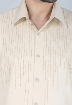Hand Embroidered Polyester Shirt in Light Beige