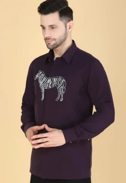Hand Embroidered Polyester Shirt in Violet
