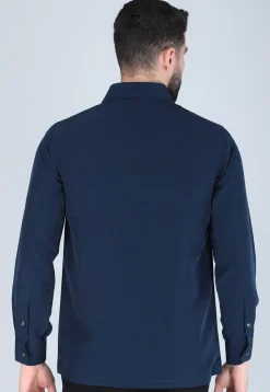 Hand Embroidered Polyester Shirt in Navy Blue
