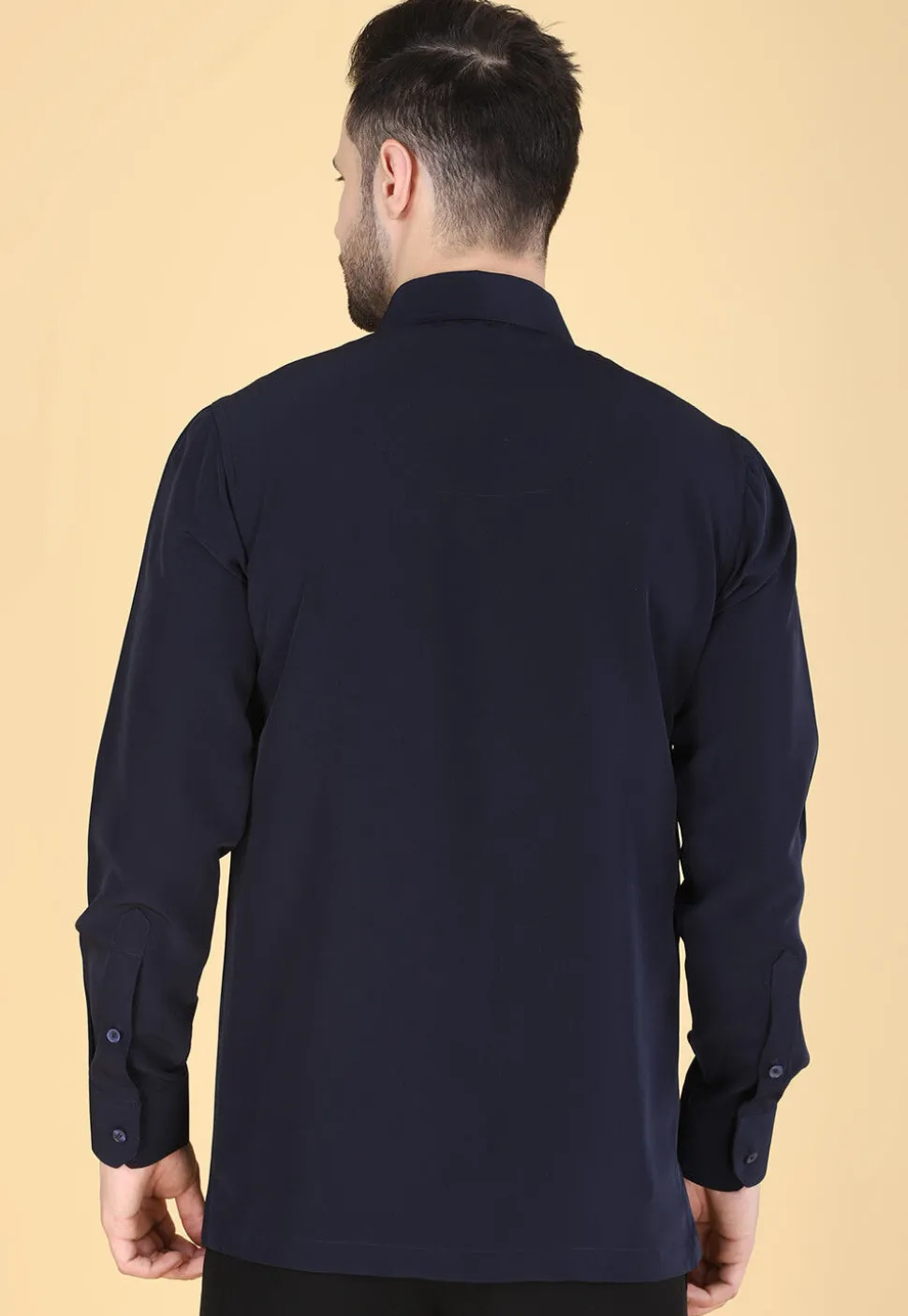 Hand Embroidered Polyester Shirt in Navy Blue