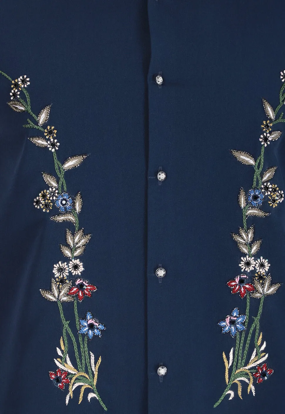 Hand Embroidered Polyester Shirt in Navy Blue