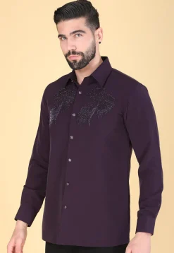 Hand Embroidered Polyester Shirt in Violet