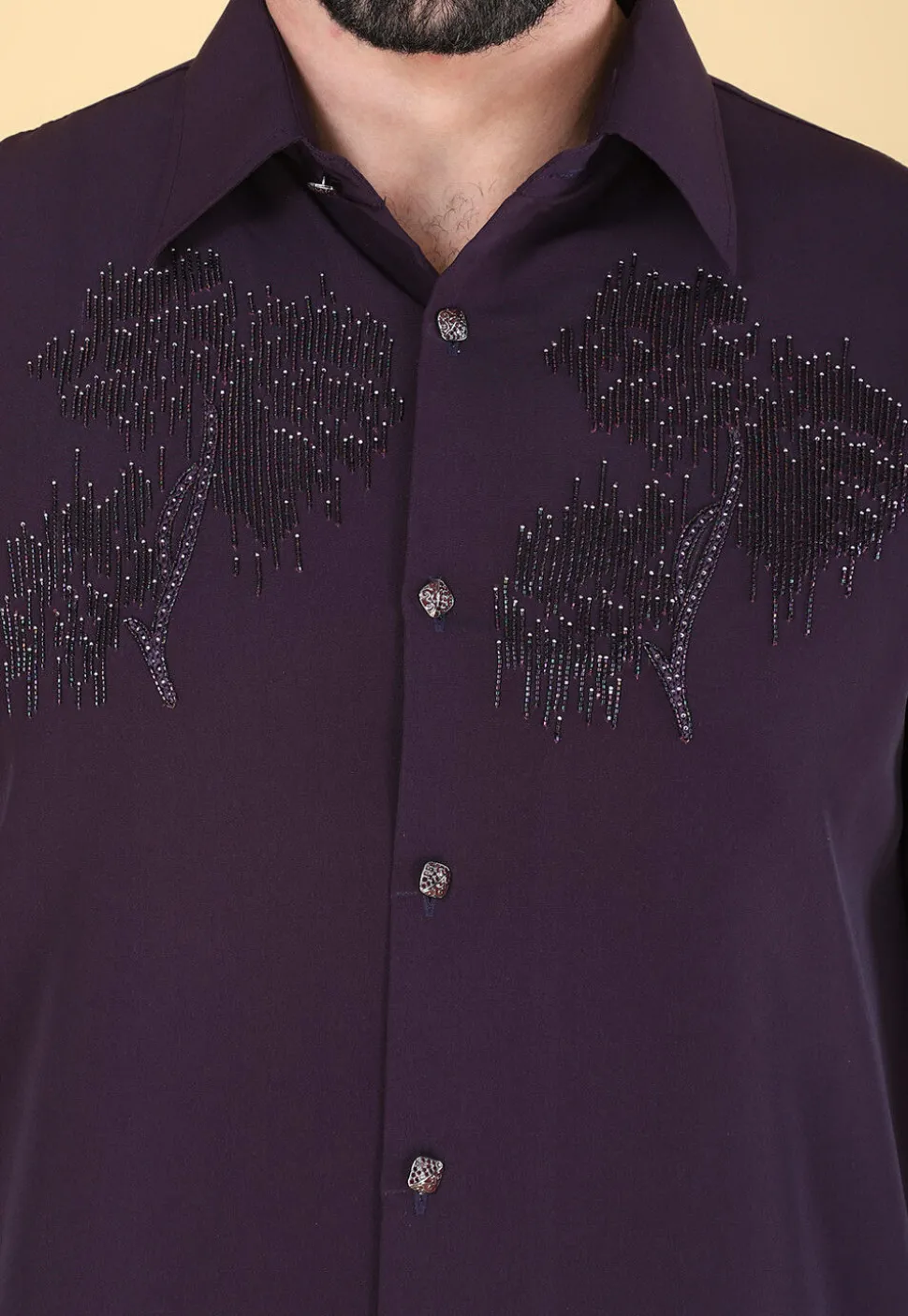 Hand Embroidered Polyester Shirt in Violet