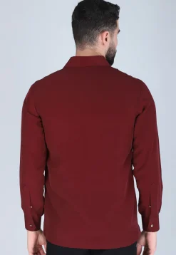 Hand Embroidered Polyester Shirt in Maroon