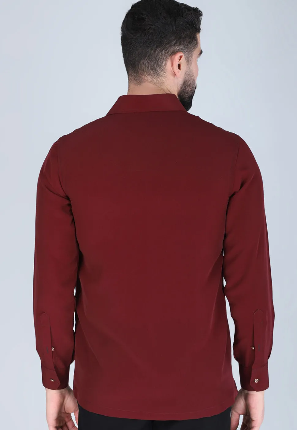 Hand Embroidered Polyester Shirt in Maroon