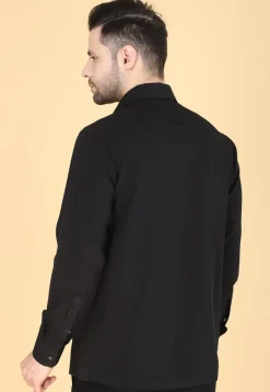 Hand Embroidered Polyester Shirt in Black