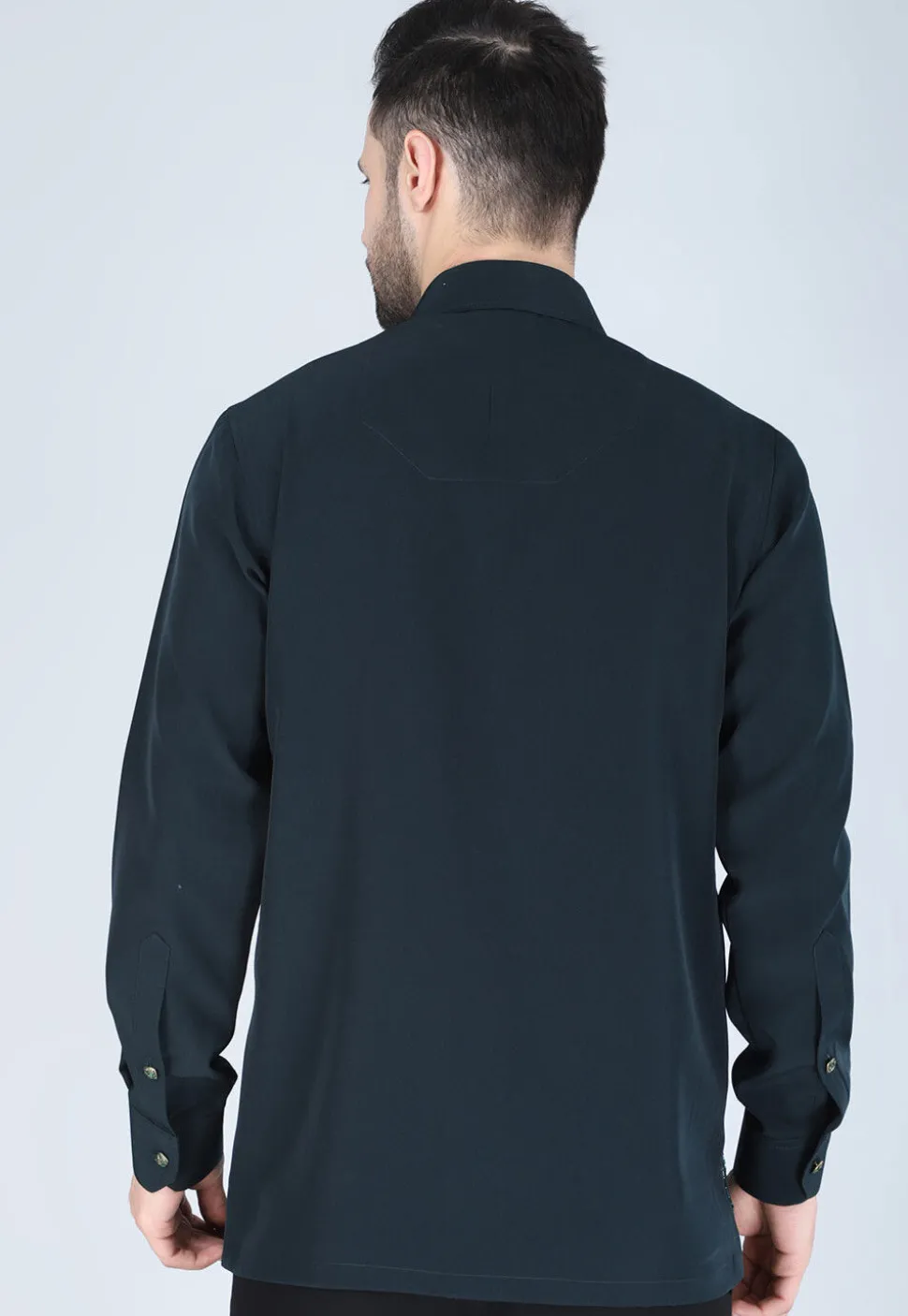 Hand Embroidered Polyester Shirt in Dark Green