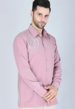 Hand Embroidered Polyester Shirt in Pink