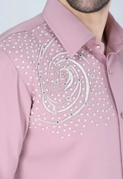 Hand Embroidered Polyester Shirt in Pink