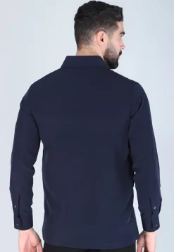 Hand Embroidered Polyester Shirt in Navy Blue