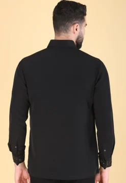 Hand Embroidered Polyester Shirt in Black