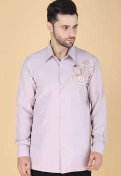 Hand Embroidered Polyester Shirt in Light Purple