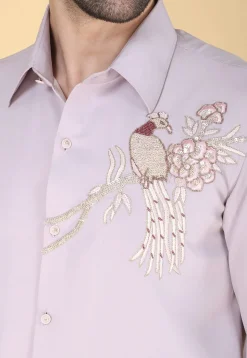Hand Embroidered Polyester Shirt in Light Purple