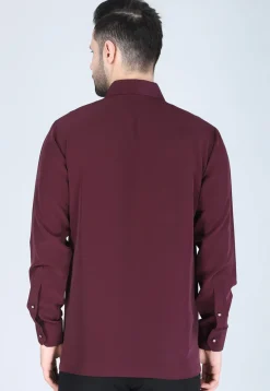 Hand Embroidered Polyester Shirt in Wine