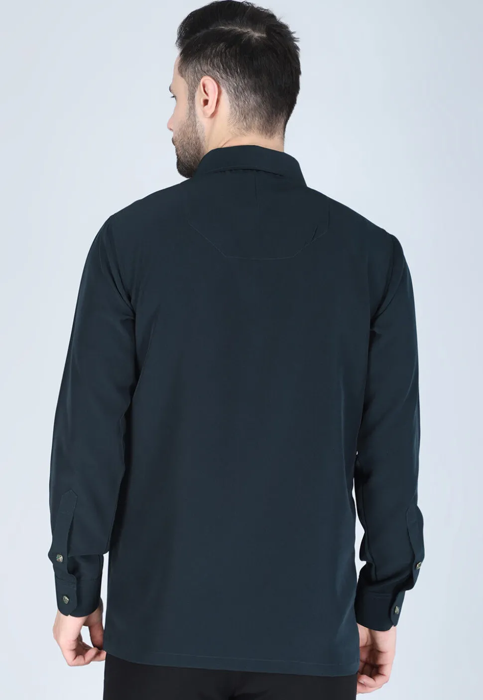 Hand Embroidered Polyester Shirt in Dark Green