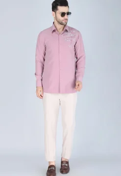 Hand Embroidered Polyester Shirt in Pink