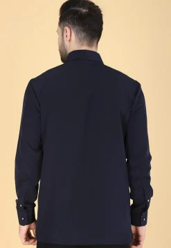 Hand Embroidered Polyester Shirt in Navy Blue