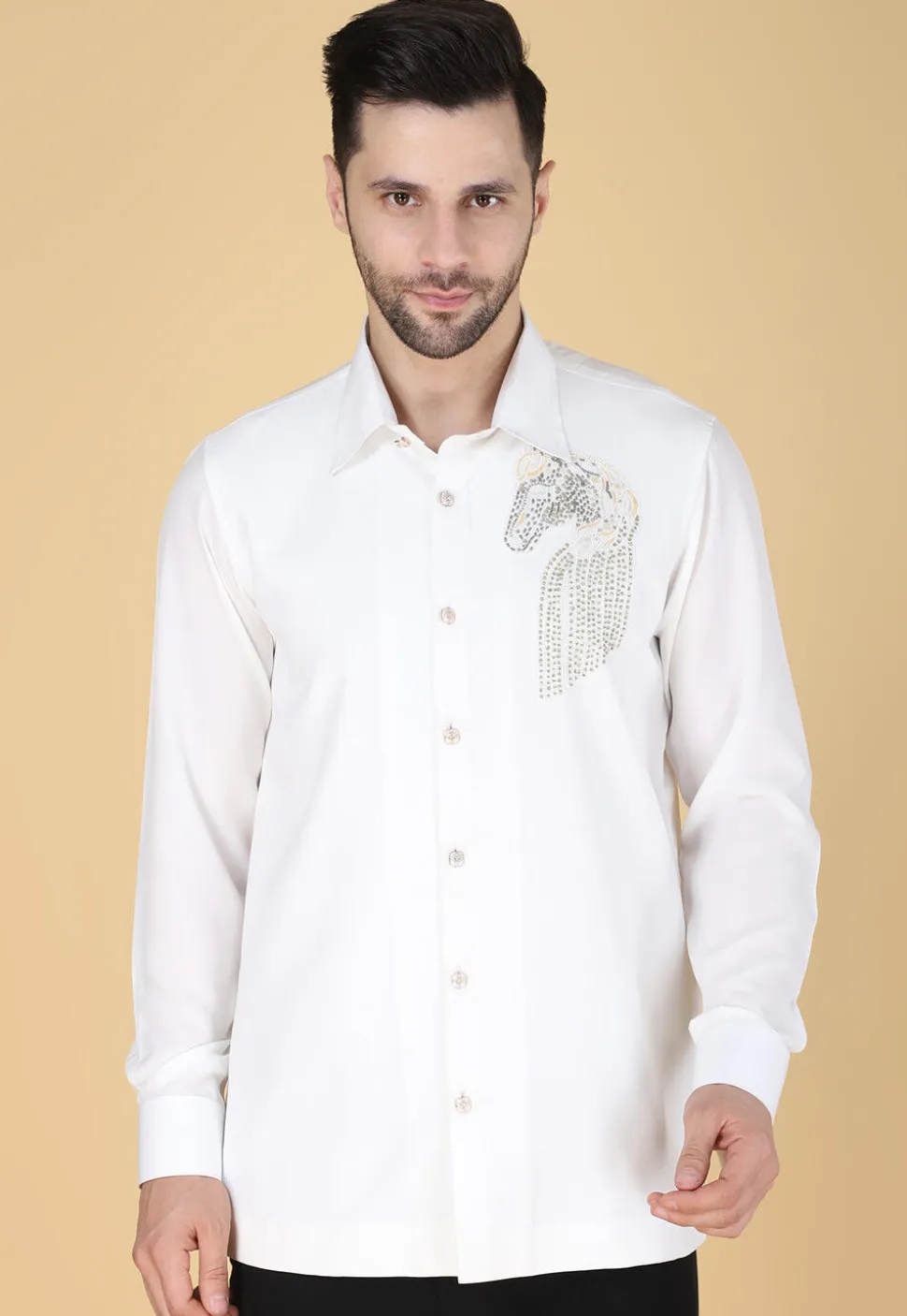 Hand Embroidered Polyester Shirt in White