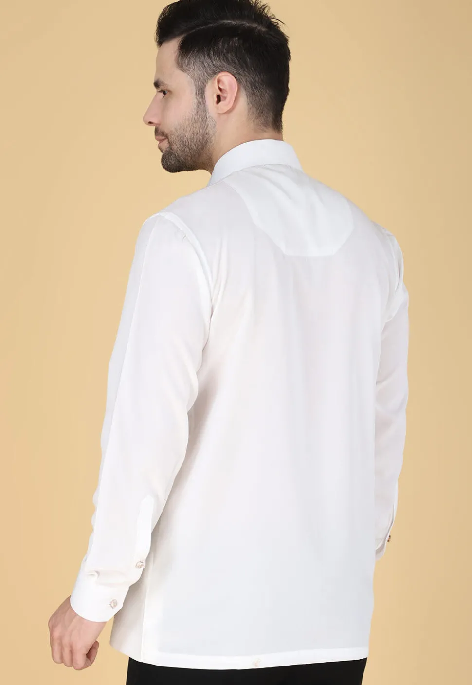 Hand Embroidered Polyester Shirt in White