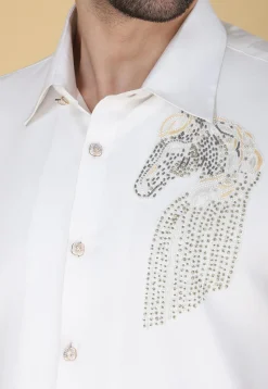 Hand Embroidered Polyester Shirt in White