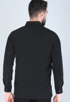 Hand Embroidered Polyester Shirt in Black
