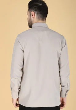Hand Embroidered Polyester Shirt in Light Grey