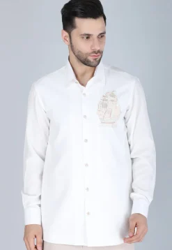 Hand Embroidered Polyester Shirt in White