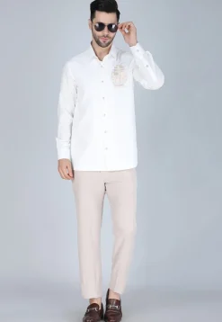 Hand Embroidered Polyester Shirt in White