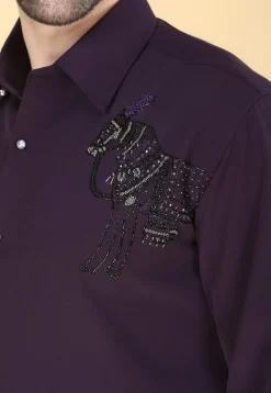 Hand Embroidered Polyester Shirt in Violet