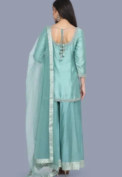 Hand Embroidered Pure Chanderi Silk Pakistani Suit in Light Blue